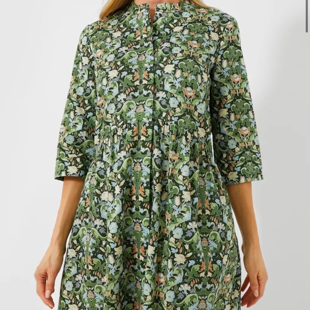 Tuckernuck Sage Deco Damask Royal Shirt Dress- Large